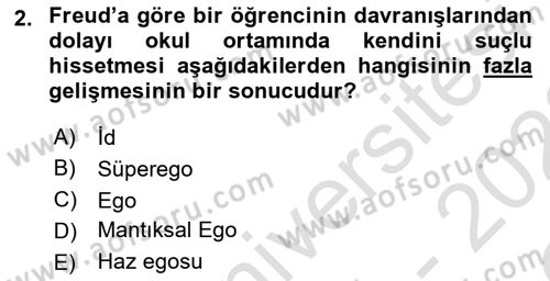 Eğitim Psikolojisi Dersi 2020 - 2021 Yılı Yaz Okulu Sınav Soruları 2. Soru