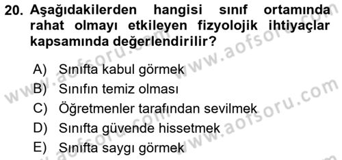 Eğitim Psikolojisi Dersi 2020 - 2021 Yılı Yaz Okulu Sınav Soruları 20. Soru