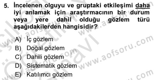 Eğitim Psikolojisi Dersi 2020 - 2021 Yılı Yaz Okulu Sınav Soruları 5. Soru