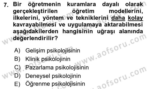 Eğitim Psikolojisi Dersi 2020 - 2021 Yılı Yaz Okulu Sınav Soruları 7. Soru