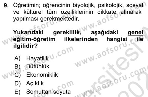 Eğitim Psikolojisi Dersi 2020 - 2021 Yılı Yaz Okulu Sınav Soruları 9. Soru