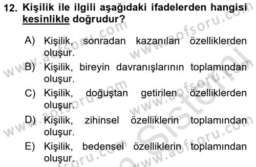 Eğitim Psikolojisi Dersi 2021 - 2022 Yılı (Vize) Ara Sınav Soruları 12. Soru