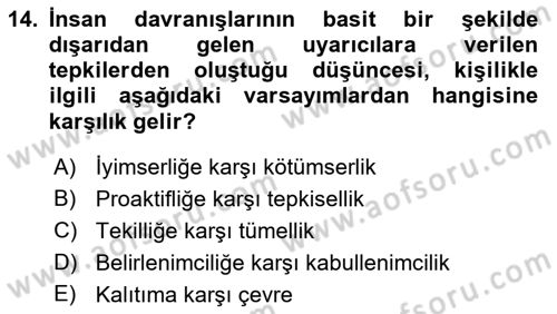 Eğitim Psikolojisi Dersi 2021 - 2022 Yılı (Vize) Ara Sınav Soruları 14. Soru