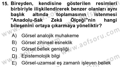 Eğitim Psikolojisi Dersi 2021 - 2022 Yılı (Vize) Ara Sınav Soruları 15. Soru