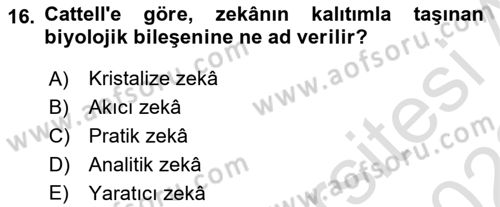 Eğitim Psikolojisi Dersi 2021 - 2022 Yılı (Vize) Ara Sınav Soruları 16. Soru