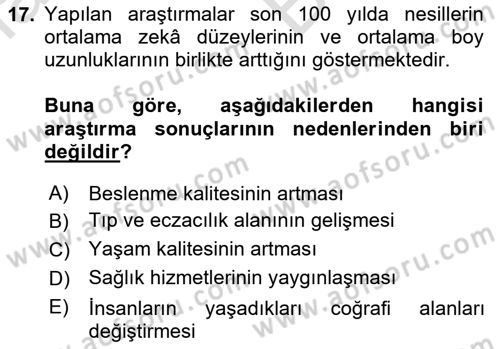 Eğitim Psikolojisi Dersi 2021 - 2022 Yılı (Vize) Ara Sınavı 17. Soru