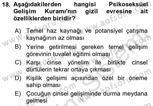 Eğitim Psikolojisi Dersi 2021 - 2022 Yılı (Vize) Ara Sınav Soruları 18. Soru