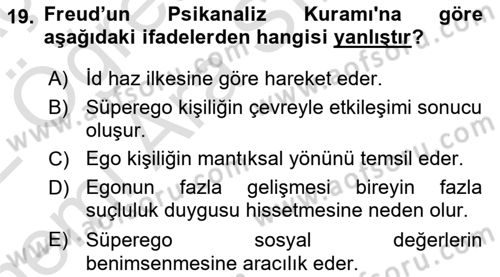 Eğitim Psikolojisi Dersi 2021 - 2022 Yılı (Vize) Ara Sınav Soruları 19. Soru