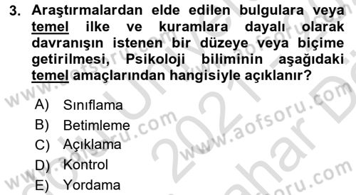 Eğitim Psikolojisi Dersi 2021 - 2022 Yılı (Vize) Ara Sınav Soruları 3. Soru