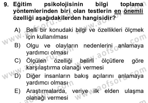 Eğitim Psikolojisi Dersi 2021 - 2022 Yılı (Vize) Ara Sınavı 9. Soru