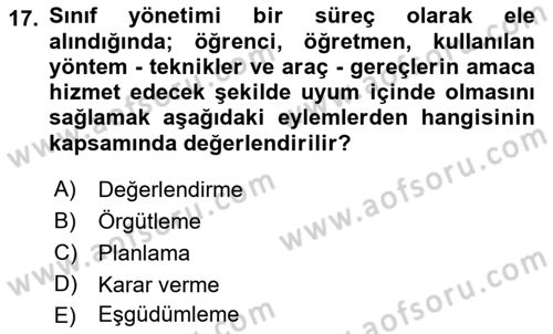 Eğitim Psikolojisi Dersi 2021 - 2022 Yılı Yaz Okulu Sınav Soruları 17. Soru