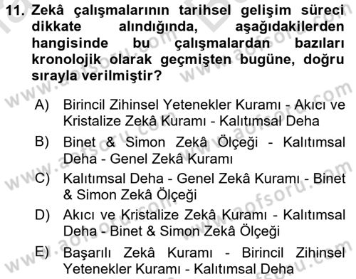 Eğitim Psikolojisi Dersi 2023 - 2024 Yılı (Vize) Ara Sınav Soruları 11. Soru