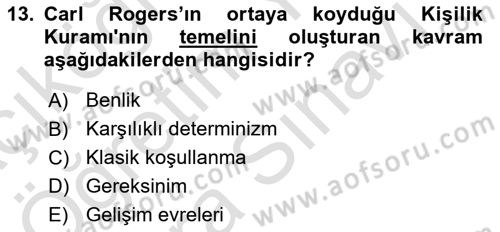 Eğitim Psikolojisi Dersi 2023 - 2024 Yılı (Vize) Ara Sınav Soruları 13. Soru