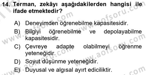 Eğitim Psikolojisi Dersi 2023 - 2024 Yılı (Vize) Ara Sınav Soruları 14. Soru