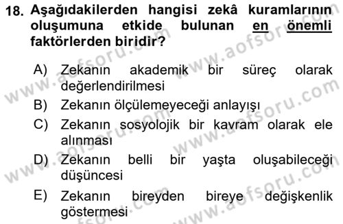 Eğitim Psikolojisi Dersi 2023 - 2024 Yılı (Vize) Ara Sınav Soruları 18. Soru