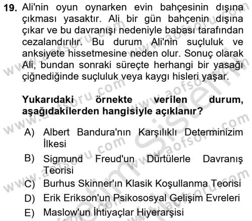 Eğitim Psikolojisi Dersi 2023 - 2024 Yılı (Vize) Ara Sınav Soruları 19. Soru