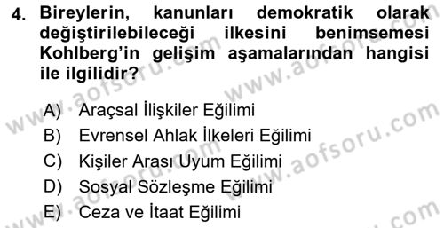 Eğitim Psikolojisi Dersi 2023 - 2024 Yılı (Vize) Ara Sınav Soruları 4. Soru