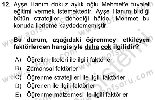 Eğitim Psikolojisi Dersi 2023 - 2024 Yılı (Final) Dönem Sonu Sınav Soruları 12. Soru