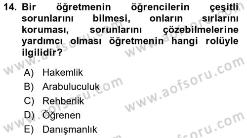 Eğitim Psikolojisi Dersi 2023 - 2024 Yılı (Final) Dönem Sonu Sınav Soruları 14. Soru