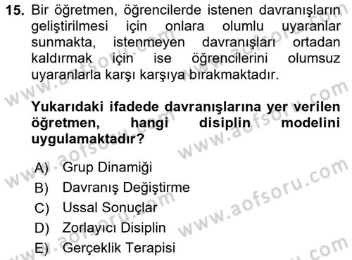 Eğitim Psikolojisi Dersi 2023 - 2024 Yılı (Final) Dönem Sonu Sınav Soruları 15. Soru