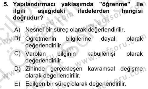 Eğitim Psikolojisi Dersi 2023 - 2024 Yılı (Final) Dönem Sonu Sınav Soruları 5. Soru