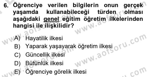 Eğitim Psikolojisi Dersi 2023 - 2024 Yılı (Final) Dönem Sonu Sınav Soruları 6. Soru