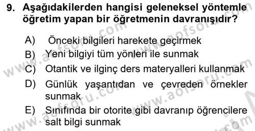 Eğitim Psikolojisi Dersi 2023 - 2024 Yılı (Final) Dönem Sonu Sınav Soruları 9. Soru