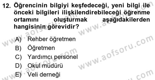 Eğitim Psikolojisi Dersi 2023 - 2024 Yılı Yaz Okulu Sınav Soruları 12. Soru