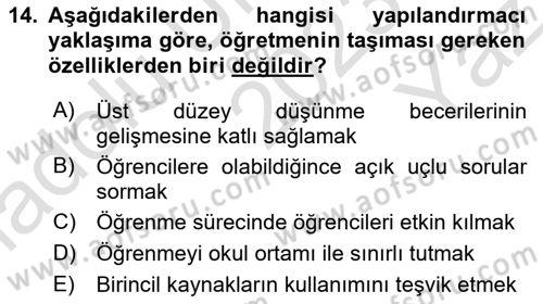 Eğitim Psikolojisi Dersi 2023 - 2024 Yılı Yaz Okulu Sınav Soruları 14. Soru