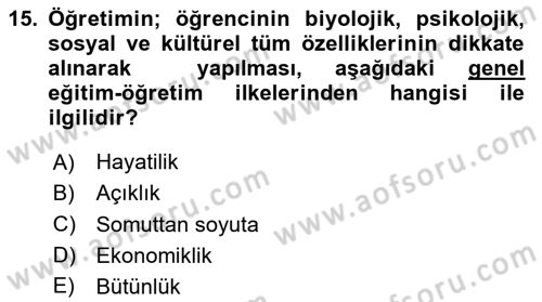 Eğitim Psikolojisi Dersi 2023 - 2024 Yılı Yaz Okulu Sınav Soruları 15. Soru