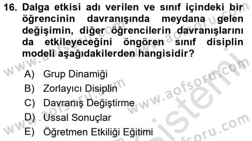 Eğitim Psikolojisi Dersi 2023 - 2024 Yılı Yaz Okulu Sınav Soruları 16. Soru