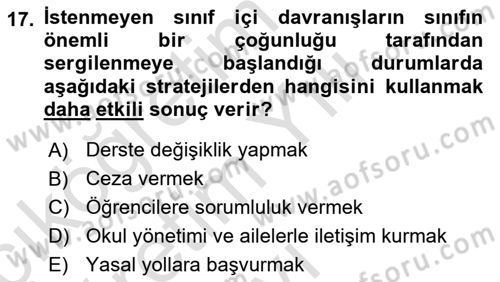 Eğitim Psikolojisi Dersi 2023 - 2024 Yılı Yaz Okulu Sınav Soruları 17. Soru
