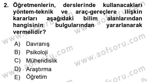 Eğitim Psikolojisi Dersi 2023 - 2024 Yılı Yaz Okulu Sınav Soruları 2. Soru