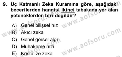 Eğitim Psikolojisi Dersi 2023 - 2024 Yılı Yaz Okulu Sınav Soruları 9. Soru