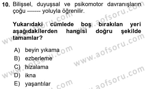 Eğitim Psikolojisi Dersi 2024 - 2025 Yılı (Vize) Ara Sınav Soruları 10. Soru