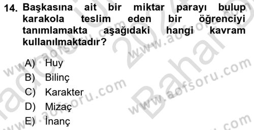 Eğitim Psikolojisi Dersi 2024 - 2025 Yılı (Vize) Ara Sınav Soruları 14. Soru