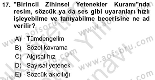 Eğitim Psikolojisi Dersi 2024 - 2025 Yılı (Vize) Ara Sınav Soruları 17. Soru