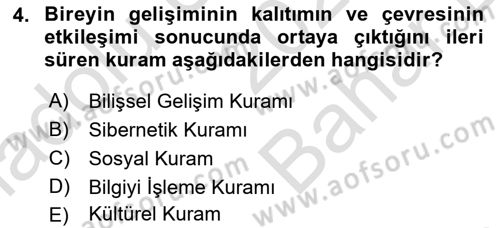 Eğitim Psikolojisi Dersi 2024 - 2025 Yılı (Vize) Ara Sınav Soruları 4. Soru