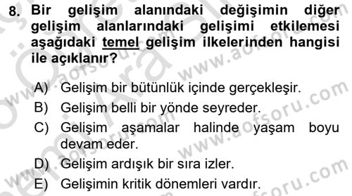 Eğitim Psikolojisi Dersi 2024 - 2025 Yılı (Vize) Ara Sınav Soruları 8. Soru