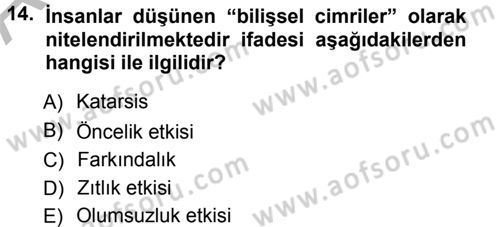 Sosyal Psikoloji 1 Dersi Ara Sınavı Deneme Sınav Soruları 14. Soru