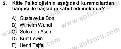 Sosyal Psikoloji 1 Dersi 2012 - 2013 Yılı (Vize) Ara Sınav Soruları 2. Soru