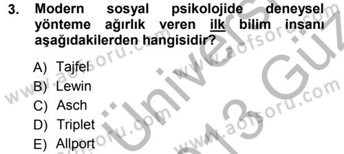Sosyal Psikoloji 1 Dersi Ara Sınavı Deneme Sınav Soruları 3. Soru