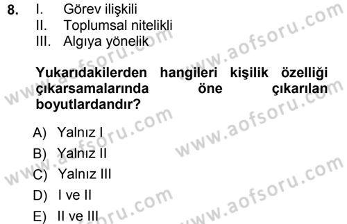 Sosyal Psikoloji 1 Dersi Ara Sınavı Deneme Sınav Soruları 8. Soru