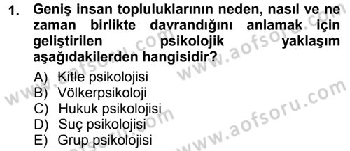 Sosyal Psikoloji 1 Dersi 2012 - 2013 Yılı (Final) Dönem Sonu Sınav Soruları 1. Soru