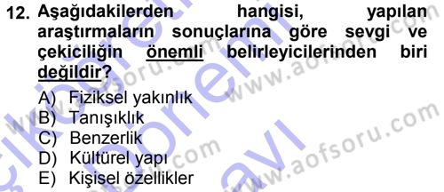 Sosyal Psikoloji 1 Dersi 2012 - 2013 Yılı (Final) Dönem Sonu Sınav Soruları 12. Soru