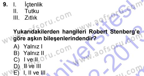 Sosyal Psikoloji 1 Dersi 2012 - 2013 Yılı (Final) Dönem Sonu Sınav Soruları 9. Soru