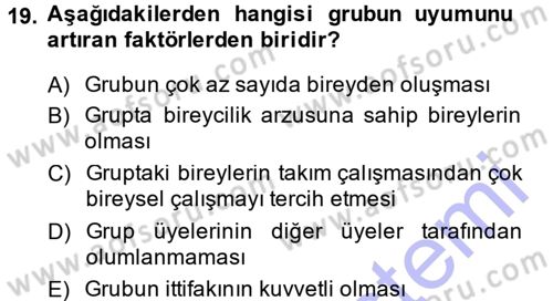 Sosyal Psikoloji 1 Dersi Ara Sınavı Deneme Sınav Soruları 19. Soru