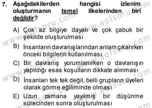 Sosyal Psikoloji 1 Dersi Ara Sınavı Deneme Sınav Soruları 7. Soru