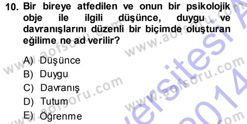 Sosyal Psikoloji 1 Dersi 2013 - 2014 Yılı (Final) Dönem Sonu Sınav Soruları 10. Soru