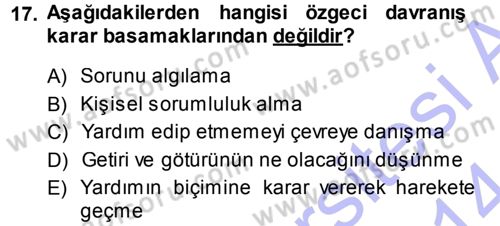 Sosyal Psikoloji 1 Dersi 2013 - 2014 Yılı (Final) Dönem Sonu Sınav Soruları 17. Soru